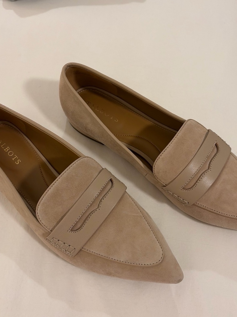Talbots Beige Suede Pointed-Toe Loafers